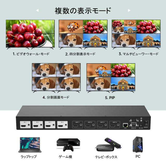 MT-VIKI 4KシームレスHDMIマトリックススイッチ 4x4、Web GUI付き