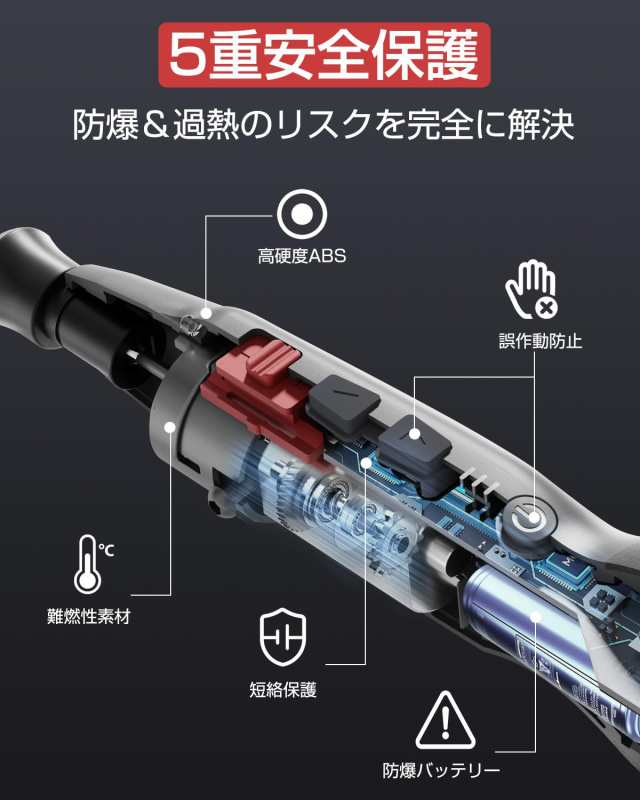 【2024新登場】 Yacooda 電動ドライバー 小型 ドライバー USB-C充電式 2段階切替モード バッテリー交換できる 電力表示 2500mAh大容量 電