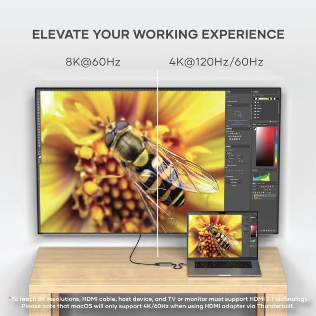 Satechi USB C to HDMI 2.1 アダプタ, 8K@60Hz/ 4K@120Hz, USB C to HDMI, HDR, Thunderbolt 3/4, MacBook Pro, MacBook Air, iPad Pro,_1