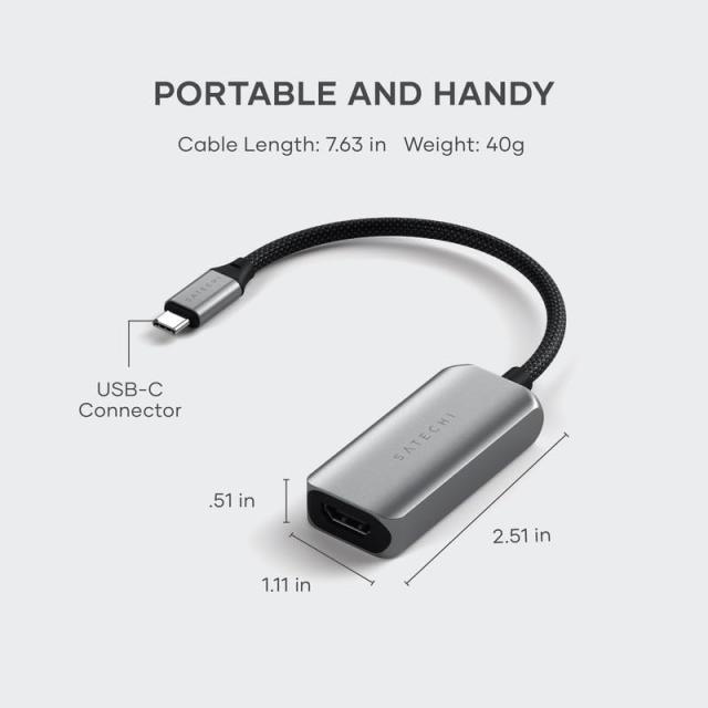 Satechi USB C to HDMI 2.1 アダプタ, 8K@60Hz/ 4K@120Hz, USB C to HDMI, HDR, Thunderbolt 3/4, MacBook Pro, MacBook Air, iPad Pro,_3