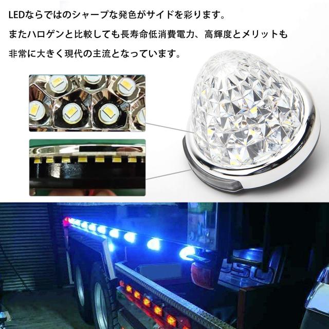 REPTICO LEDサイドマーカーランプ 24V トラック用 路肩灯 レモンイエロー lemonyellow クリアレンズ 8面クリスタルカット LEDマーカー ダ_5