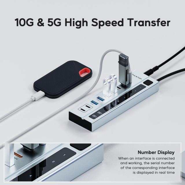 パワード USB C ハブ、PULWTOP 9-in-1 USB ハブは 10Gbps および PD 45W 最大充電をサポート (ビデオはサポートしていません)、USB パワ_4