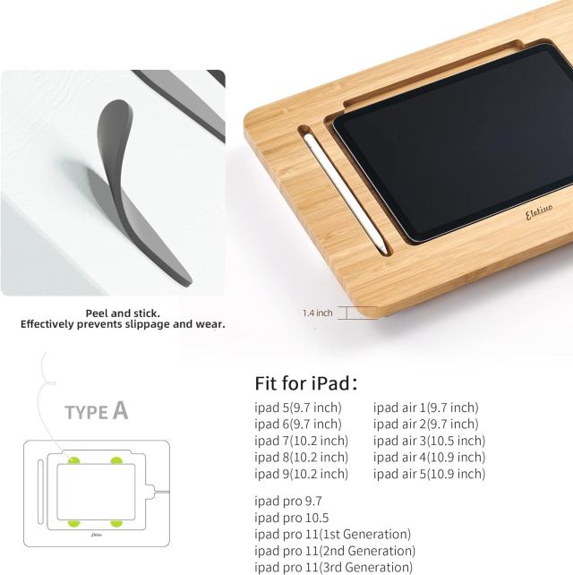 ELEKOOCON調節可能なタブレットスタンド 鉛筆＆充電ケーブルスロット付き アップグレードされた竹製デスクスタンド 複数の角度 オーガナイ_2