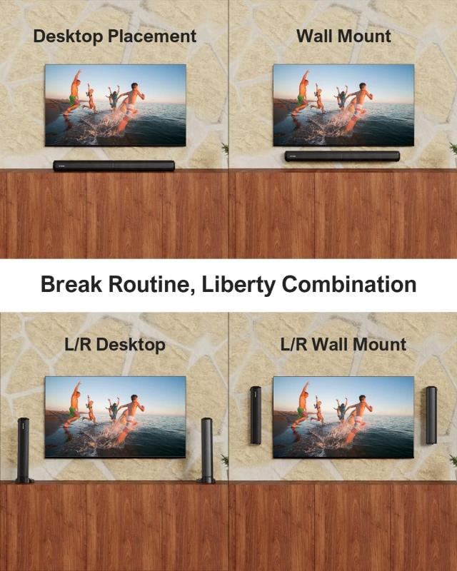 ULTIMEA サウンドバー 2-in-1 分割式 取り外し可能 テレビ スピーカー PC用 壁掛け/据置き両用 2.2ch Bluetooth5.3 重低音 100W ホームシ