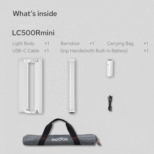 GODOX LC500R Mini LEDビデオライト、360°RGB ハンドヘルド 写真ランプ20W ポータブル ビデオ ライト 2500K-8500K調整可能、2470mAh 取_6