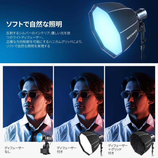 NEEWER 20”/50cm八角形ソフトボックス NEEWERマウント(Bowensマウンでなく) クイック折り畳み クイックセットアップ ミニソフトボックス_3