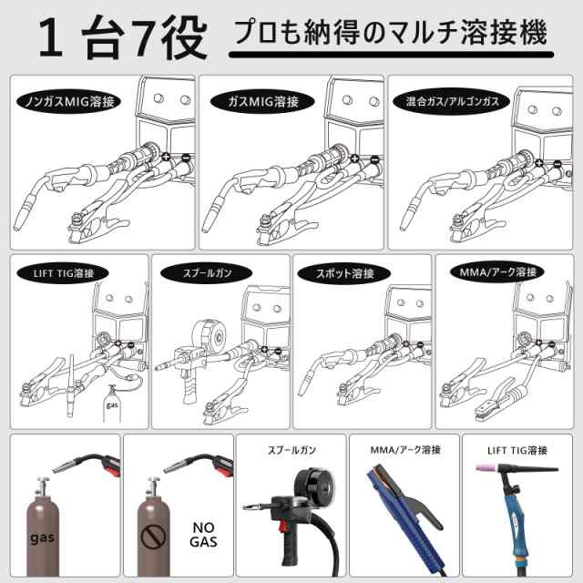 GZ GUOZHI 溶接機 半自動 100v 200V 兼用 205A アルミ溶接機 TIG溶接機 MMA/アーク溶接 ガス＆ノンガス  スプールガン溶接機 ワイヤー溶接 の通販はau PAY マーケット - hkマーケット | au PAY マーケット－通販サイト