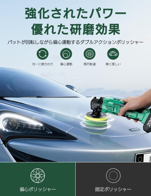 KIMO ポリッシャー 車 電動ポリッシャー 充電式ポリッシャー コードレス 2.0Aバッテリー*2個 6段変速 大直径バフで効率アップ 研磨 軽量_4