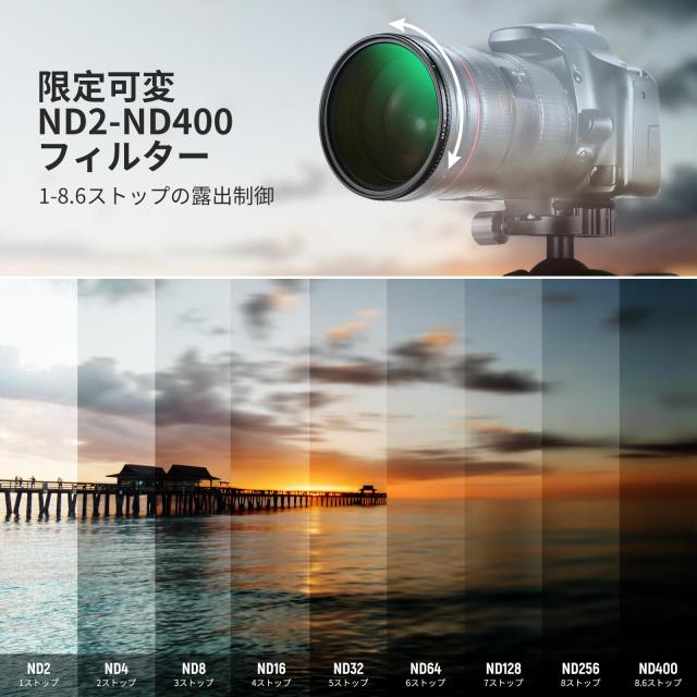 NEEWER 82mm トゥルーカラー可変フィルター 減光フィルター ND2-ND400 ハードストップ 調整可能なVNDフィルター マルチコーティングHD光の通販は