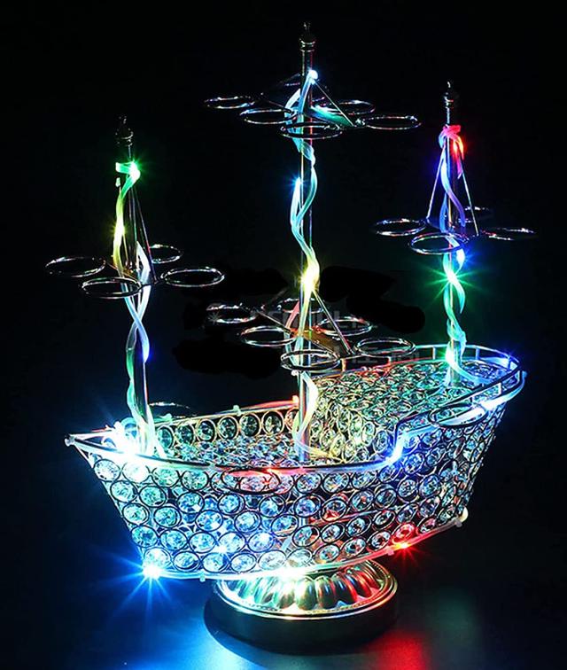 テキーラ観覧車 船型 LED酒ボトルの表示棚 24カップ バー ホテル LED酒棚の表示棚 LED酒グラス 収納ラック KTVナイトクラブに最適 パーテ