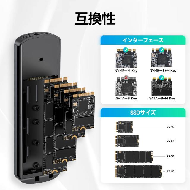 Yottamaster M.2 SSD外付けケース SATA/NVME両対応 USB C 3.2 Gen2接続