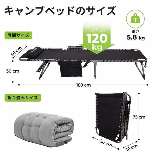 FUNDANGO コット キャンプ リクライニング ベッド アウトドア 折りたたみ キャンピング デッキチェア 耐荷重120kg ブラックグレー FUNDANGO コット キャンプ リクライニング ベッド アウトドア 折りたたみ キャンピング デッキチェア 耐荷重120kg ブラックグレー