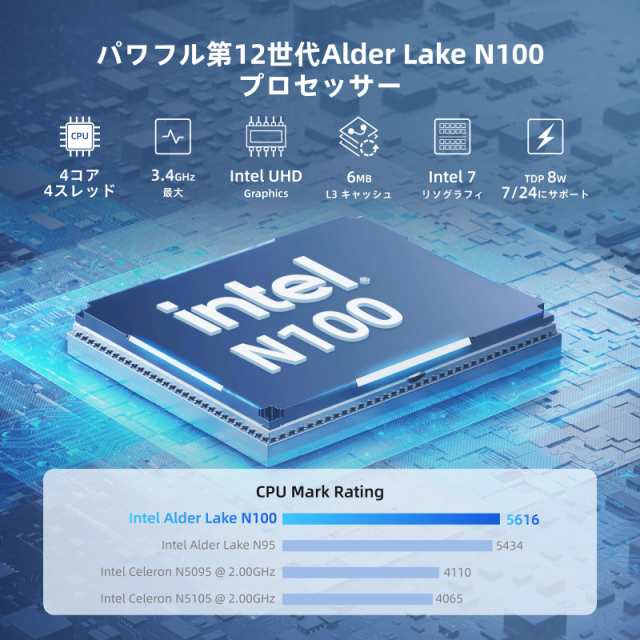 HiMeLE Quieter4C ファンレスミニPC 12th Alder Lake N100 (最大 3.4GHz, 4C/4T) Win 11 Pro 搭載 静音8GB LPDDR4x256GB Micro デスクトの通販は HiMeLE Quieter4C ファンレスミニPC 12th Alder Lake N100 (最大 3.4GHz, 4C/4T) Win 11 Pro 搭載 静音8GB LPDDR4x256GB Micro デスクトの通販は