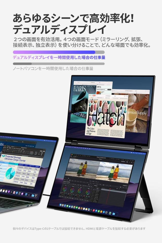EHOMEWEI デュアルモニター 15.6インチ QLED 1920x1200 WUXGA デュアル