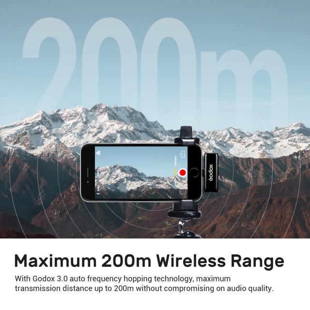 Godox WES1 Kit2 ワイヤレスマイク iPhone/Lightning用 大容量バッテリー デュアルチャンネル 2.4G ワイヤレスマイク 200m伝送範囲 ノイ