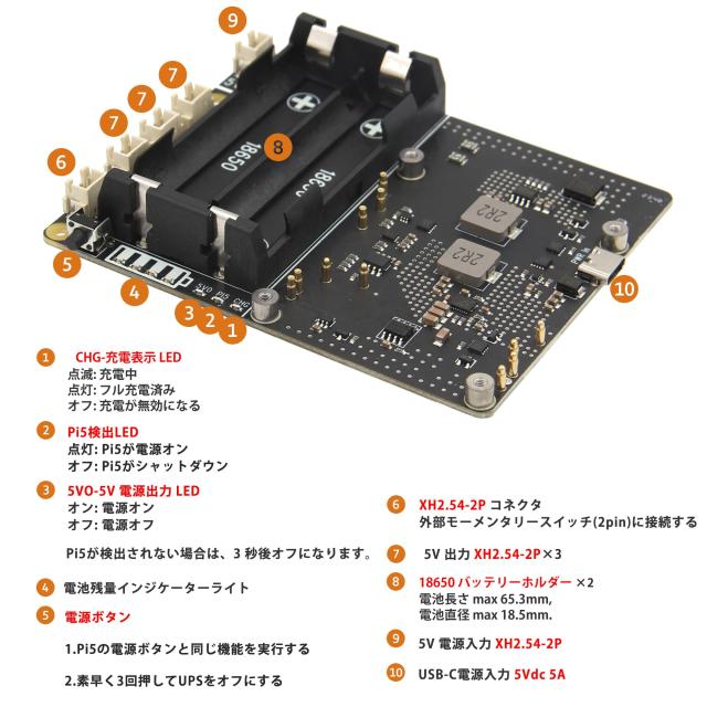 Geekworm Raspberry Pi 5 UPS 電源管理拡張ボードX1201、無停電電源