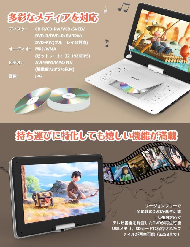 新機種・超大画面・目に優しい】AESTIQUO ポータブルDVD