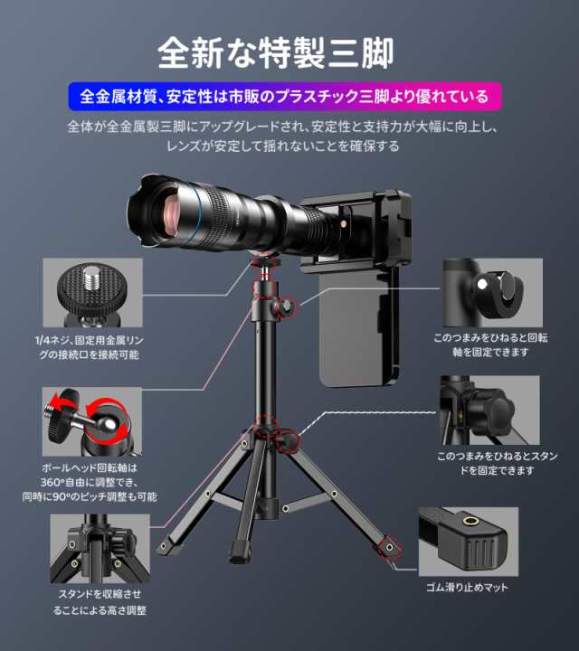 Apexel HD36倍望遠レンズ 新型なクリック付き単眼鏡 高倍率 ズームレンズ 望遠鏡 スマホレンズ 携帯レンズ 金属製の三脚付き 収納バックの通販はau  PAY マーケット - Litlulu Meena | au PAY マーケット－通販サイト