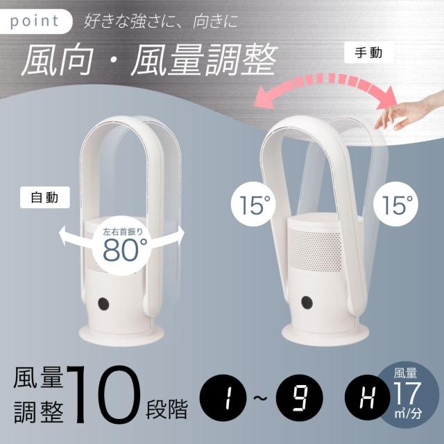 オーム電機 空気清浄機 11畳 羽根なしファン付き おしゃれ スタイリッシュ 空気清浄機能付きファン ホワイト APF-D34A-W 08-1584 OHM_3