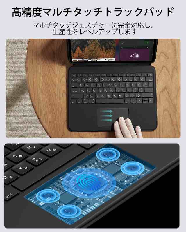 ESR Ascend iPad Pro 13インチ M4 2024 トラックパッド付きキーボードケース バックライトキー付きマグネット着脱式キーボード 角度調節