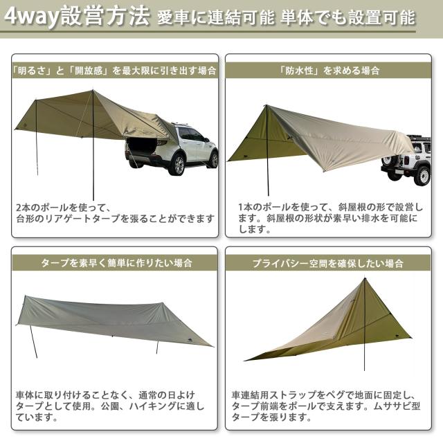 Geer Top カーサイドタープ 車用 リアゲートタープ カーサイドオーニング 大型 20？広い日陰面積 防水 遮熱 日よけ 設営簡単 アウトドア_1
