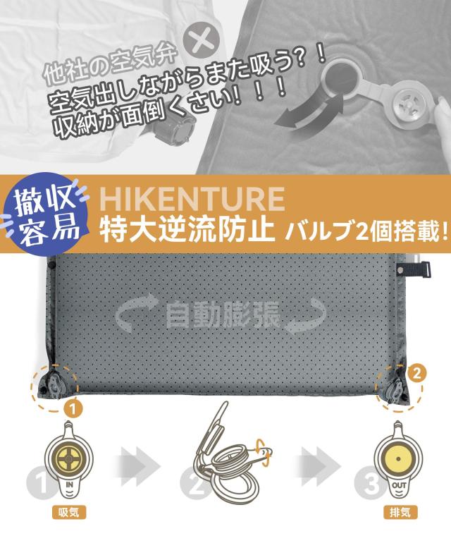 Hikentureインフレーターマット【10cm極厚・30秒自動膨張】無限連結 車