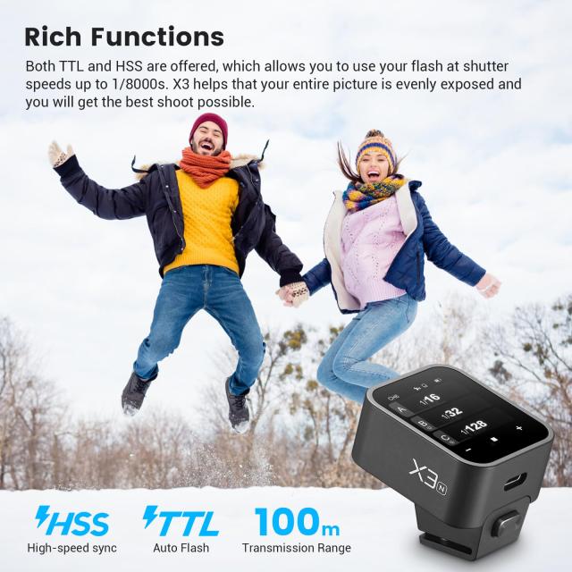 Godox X3-N ワイヤレスフラッシュトリガー OLEDタッチスクリーン 充電式電池 USB-C充電 クイックフィットホットシュー Godox 2.4G X ワイ