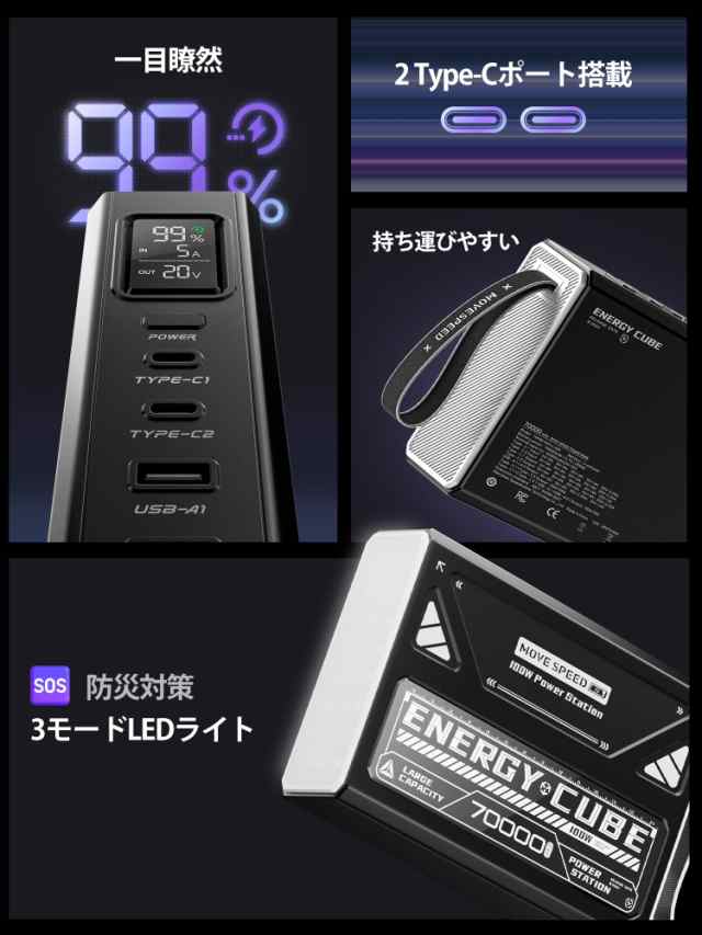 MOVE SPEED 70000mAh 100W モバイルバッテリー急速充電 大容量ノートパソコン 4出力ポート IPS液晶パネル搭載 PSE認証済み  USB扇風機に給の通販はau PAY マーケット - 昴マーケット | au PAY マーケット－通販サイト