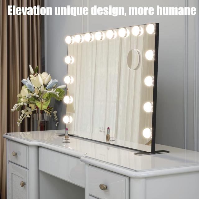Wonstart 女優ミラー ハリウッドミラー 卓上 14個LED電球付き 暖色・寒色 ２色ラ Wonstart女優ミラー 62x91cm ハリウッドミラー卓上 大型 壁掛け⁄卓上