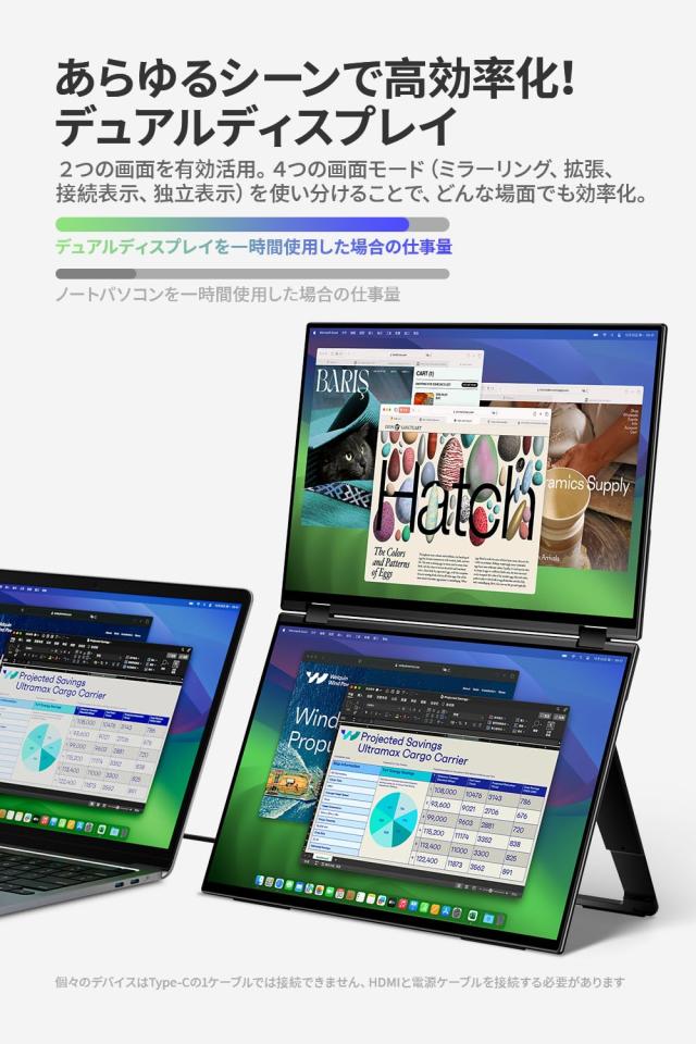EHOMEWEI デュアルモニター 16インチ QLED 2.5K 2560x1600 デュアルディスプレイ タッチペン対応 折りたたみ ペンタブ ミラーリング 拡張_1