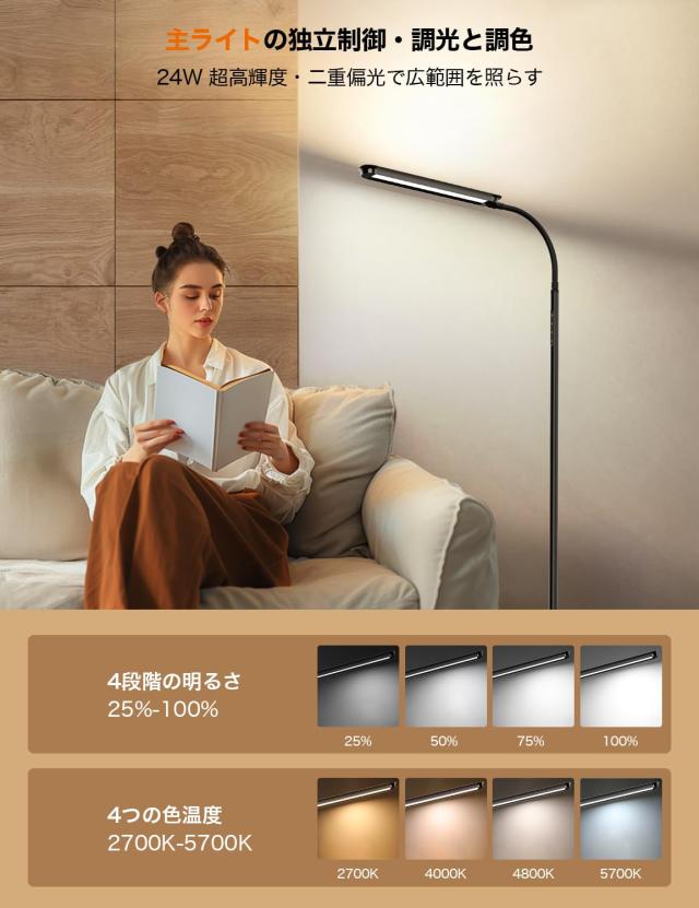 BeaNet フロアライト LED 「無線リモコン・24W・ダブル光源Ultra版・JIS AA形・上下照明・独立制御」 超高輝度 フロアランプ 調光・調色_3