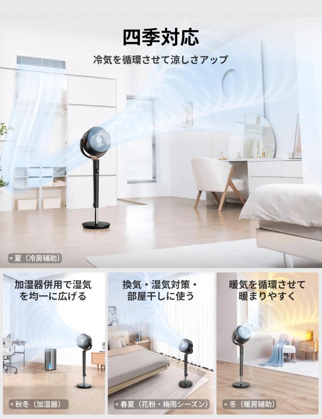 DREO サーキュレーター 【極静音23dB・冷暖房補助・暖房節電】 DCモーター 扇風機 6~36畳 8段階風量 3D首振り 洗える 8Hタイマー 空气循？_1