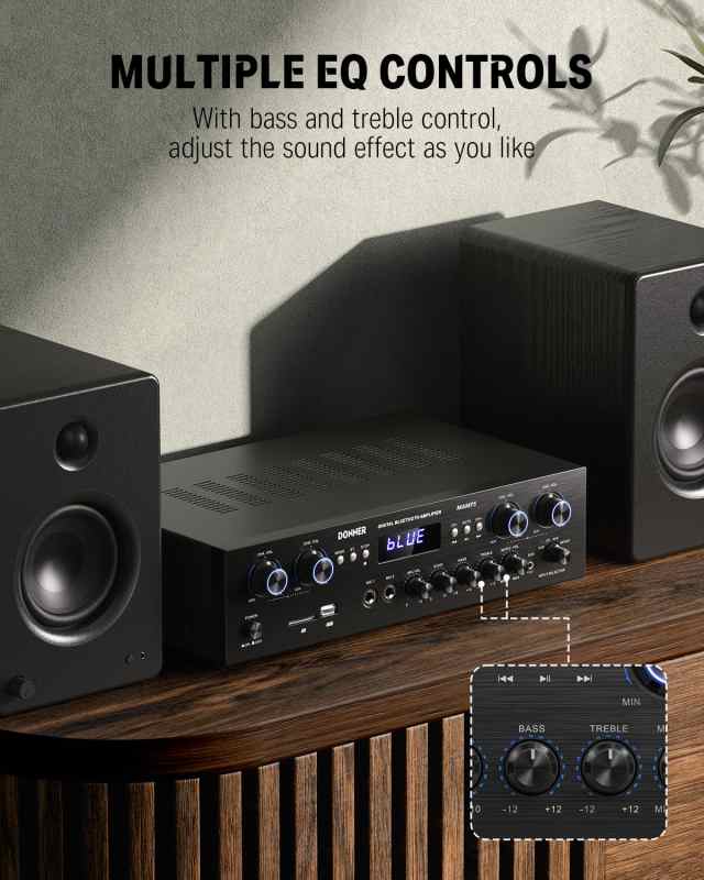 Donner パワーアンプ Bluetooth5.0 オーディオアンプ 最大出力440W オーディオステレオレシーバー USB/SD/FM/2MicINEcho/RCA/LED スタジの通販は