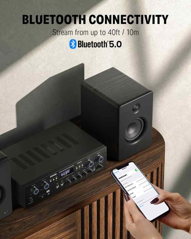 Donner パワーアンプ Bluetooth5.0 オーディオアンプ 最大出力440W オーディオステレオレシーバー USB/SD/FM/2MicINEcho/RCA/LED スタジの通販は