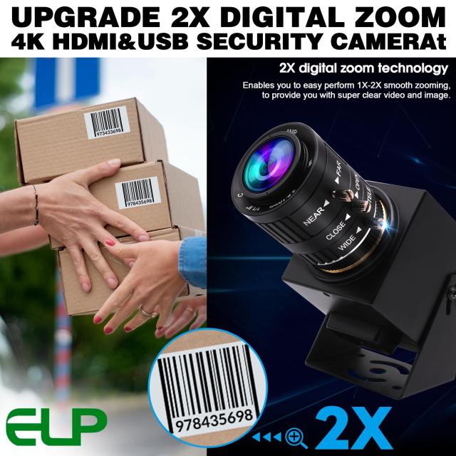 ELP 4K USB HDMI USBカメラ マニュアルズームウェブカメラ可変焦点 PC