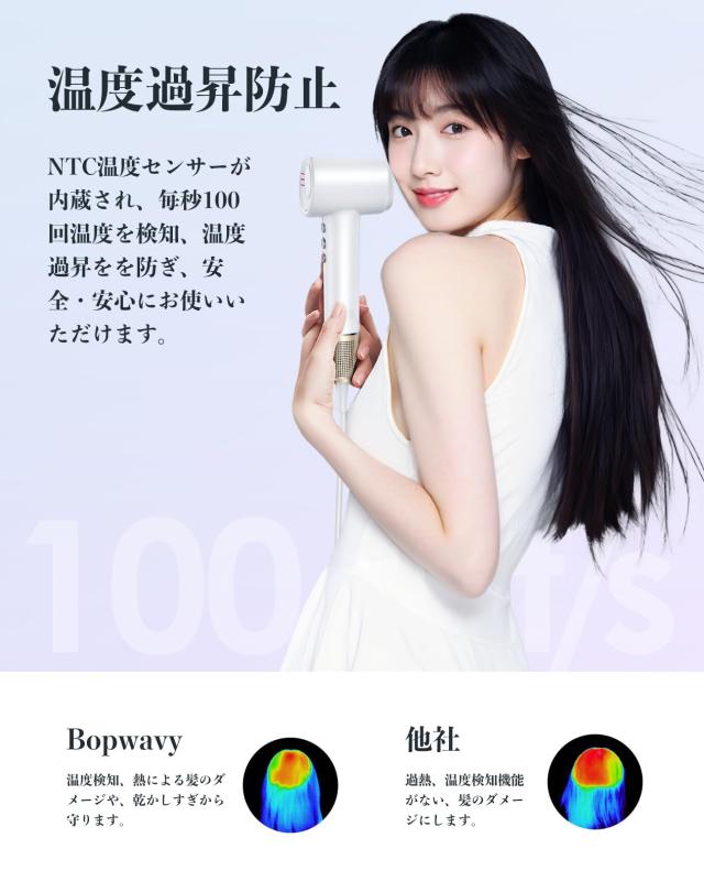 Bopwavy ドライヤー 大風量 速乾 ヘアドライヤー 120000回転/分