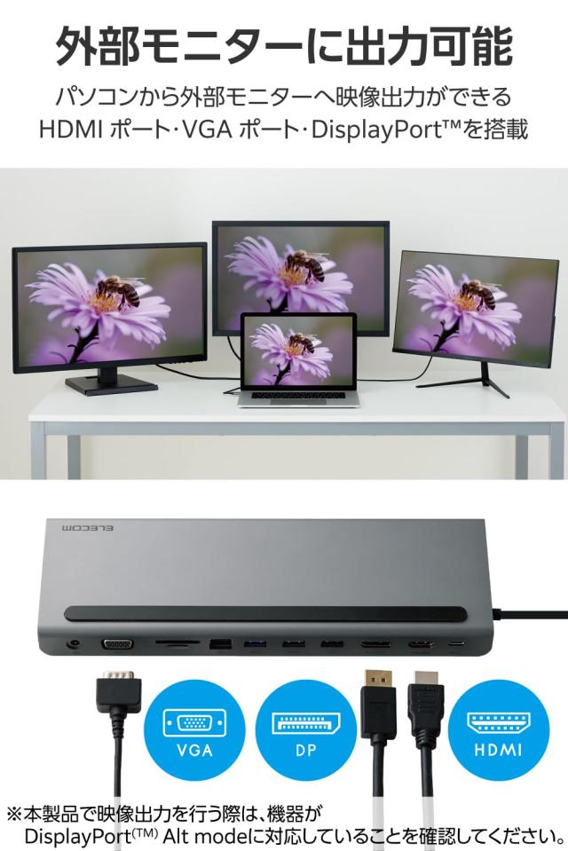 エレコム USB-C ハブ ドッキングステーション 11-in-1 ノートPC傾斜スタンド USB PD対応 100W 給電 トリプルディスプレイ対応(HDMI、Disp_3