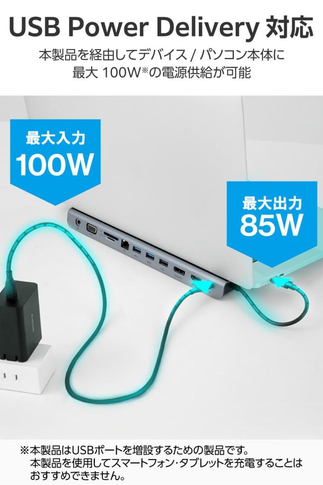 エレコム USB-C ハブ ドッキングステーション 11-in-1 ノートPC傾斜スタンド USB PD対応 100W 給電 トリプルディスプレイ対応(HDMI、Disp_4