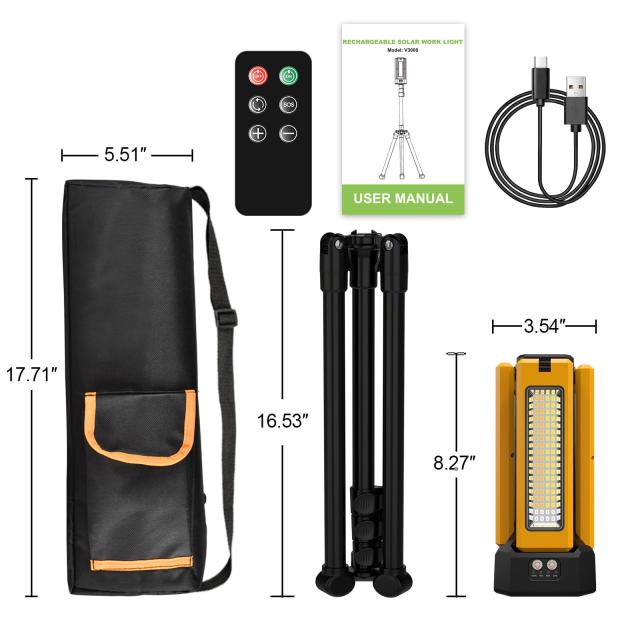 投光器 LED 作業灯 8000lm 超高輝度 USB充電式 ソーラー充電 4つ点灯