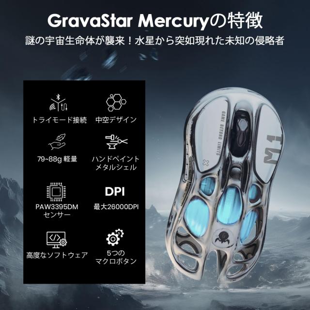 GravaStar Mercury M1 Pro マウス 無線 ゲーミングマウス ワイヤレス 