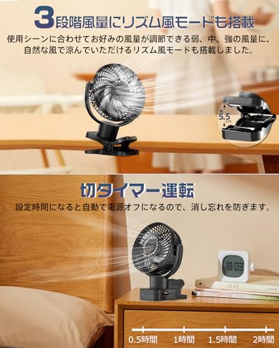 左右360°自動首振り＆10000mAh】 扇風機 クリップ usb充電式