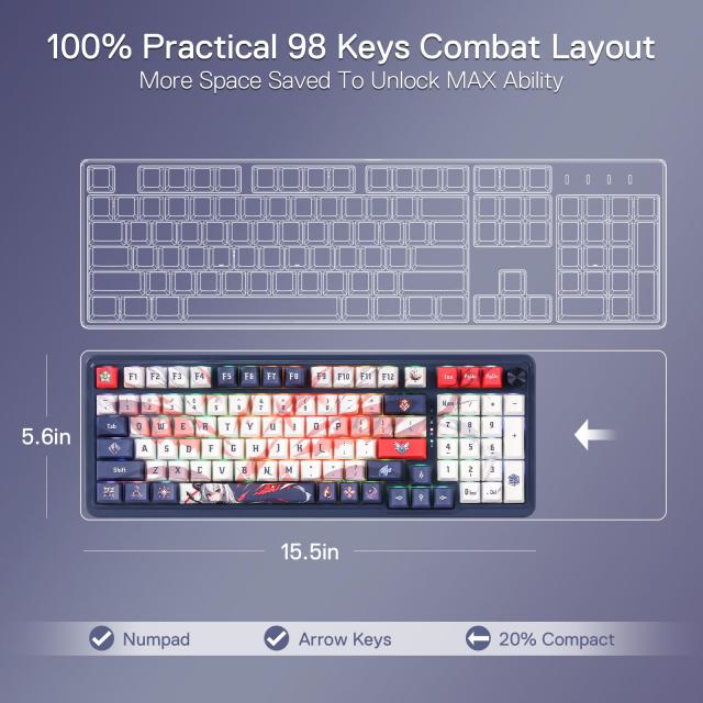 Redragon K686 PRO SE 98ワイヤレスガスケットrgbゲーミングキーボードのキー,3モードのアニメメカニカルキーボードw/ホットスワップソケ_6