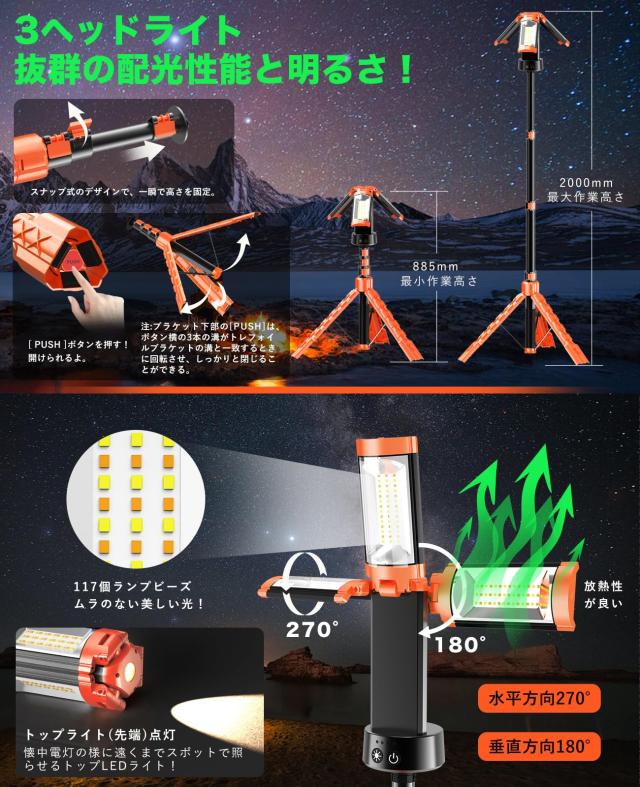 10000LM超高輝度5H超長時間連続点灯】MORSEN LED投光器 充電式 作業 10000LM超高輝度5H超長時間連続点灯】MORSEN LED投光器 充電式 作業