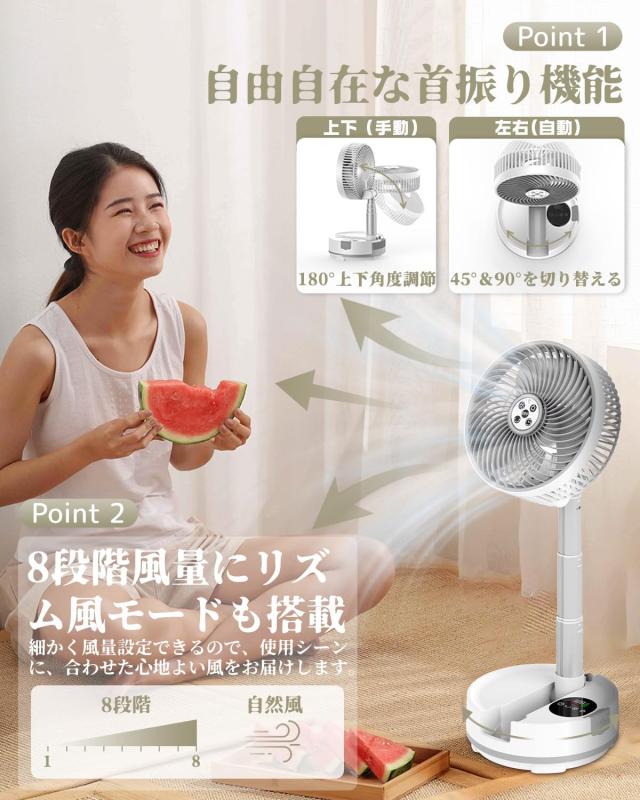 自動首振り＆20000mAh】 扇風機 折りたたみ サーキュレーター