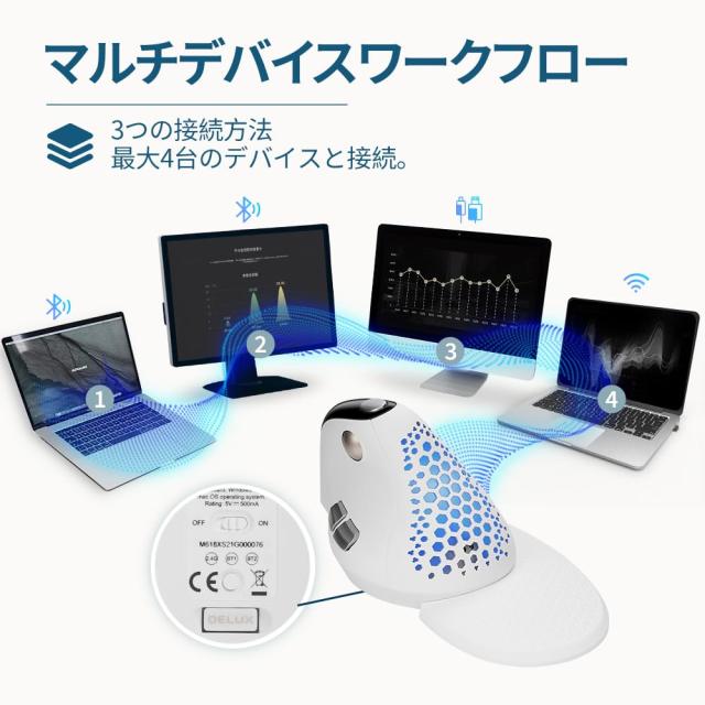 DELUX Seeker エルゴノミクスマウス 無線、OLEDスクリーン、6ボタン＆親指ホイール、静音、7200 DPI、3モード：有線/ワイヤレス2.4G/Blue_2