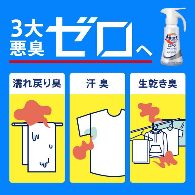 アタックZERO アタック液体史上 最高の清潔力。無菌レベルの消臭力