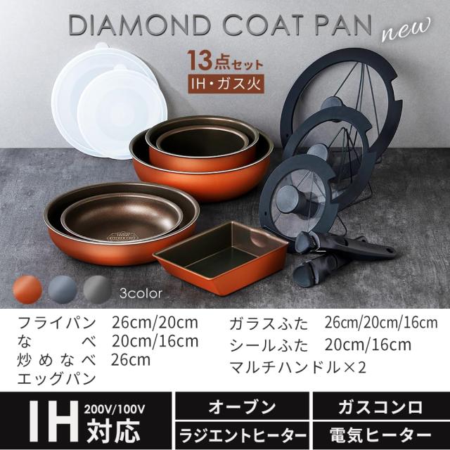アイリスオーヤマ　取っ手がとれるダイヤモンドコートパン　ディープラス　ガス火専用　９点セット　ロイヤルグレー　ＤＣＧ−Ｓ９Ｓ IRIS OHYAMA アイリスオーヤマ ダイヤモンドコートパン5点セットIH