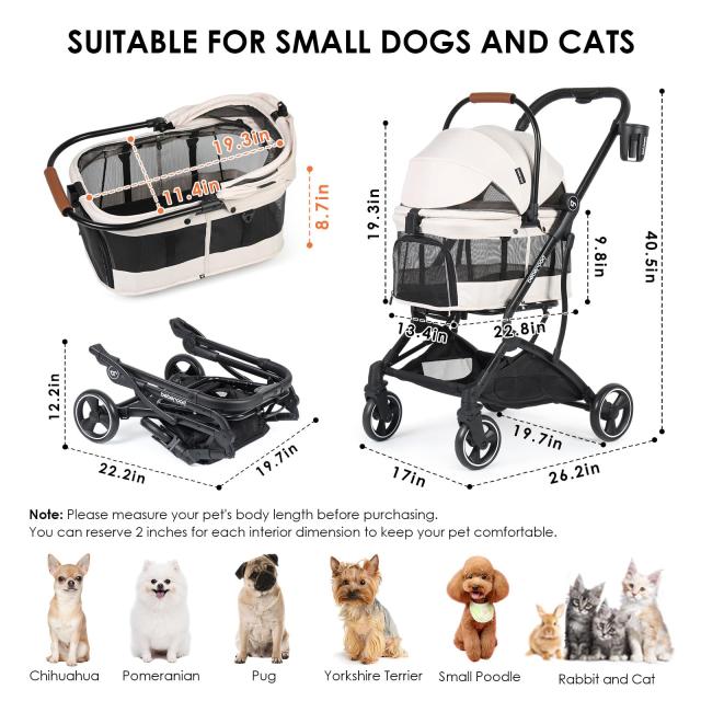BEBEROAD PETS T3 ペットカート 分離型 小型犬 折りたたみ 4輪 前輪360°回転 犬用バギー 犬用ベビーカー 多頭用 小型犬 中型犬 ペット_5