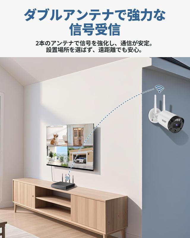 双方向通話・ダブルアンテナ信号強化・130° 超広角】防犯カメラセット