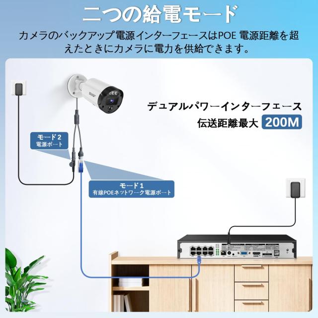 800万画素・双方向通話・130°超広角防犯カメラモニター付き 800万画素・双方向通話・130°超広角】 防犯カメラ 有線 モニター